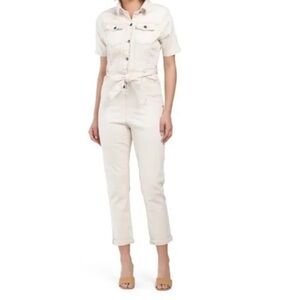 Anthropologie Avec Les Filles cream Denim Romper boiler Jumpsuit Button Down 28